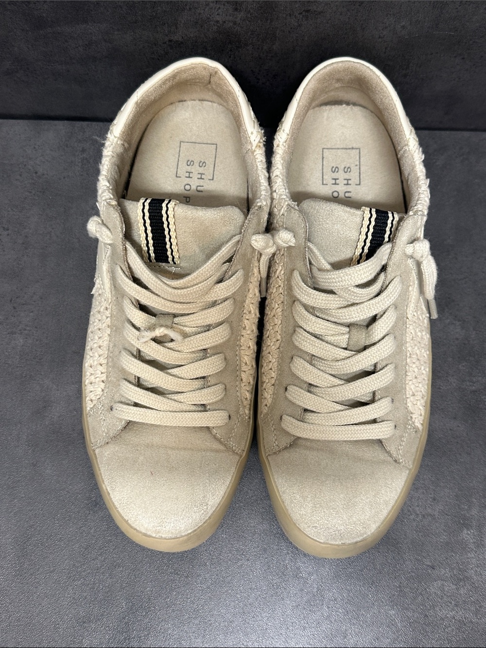 ShuShop Paula Woven Star Casual Lace-Up Sneakers Color Bone/Cream Women’s Size 8 - Picture 8 of 10